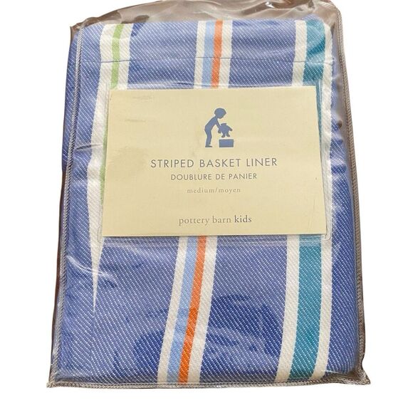 Pottery Barn Kids Striped Basket Liner Blue Medium 100% Cotton New - Picture 1 of 3